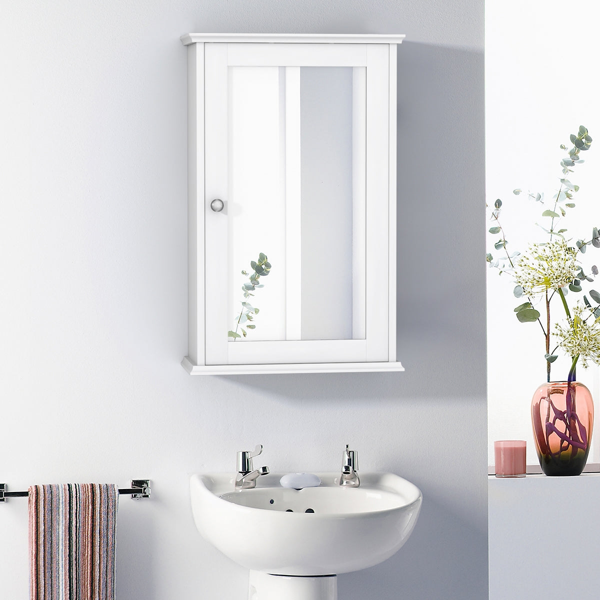 Bathroom Medicine Cabinet with Mirror and Adjustable Shelf-White