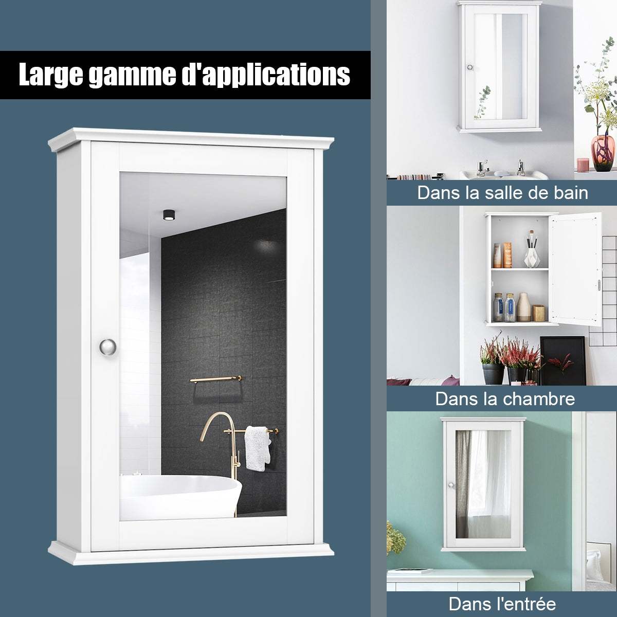 Bathroom Medicine Cabinet with Mirror and Adjustable Shelf-White