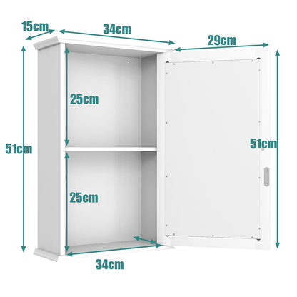 Bathroom Medicine Cabinet with Mirror and Adjustable Shelf-White
