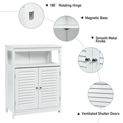 Bathroom Floor Cabinet with Double Shutter Door and Adjustable Shelf-White