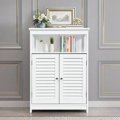 Bathroom Floor Cabinet with Double Shutter Door and Adjustable Shelf-White