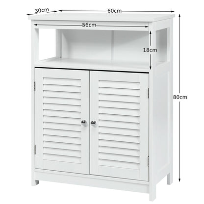Bathroom Floor Cabinet with Double Shutter Door and Adjustable Shelf-White
