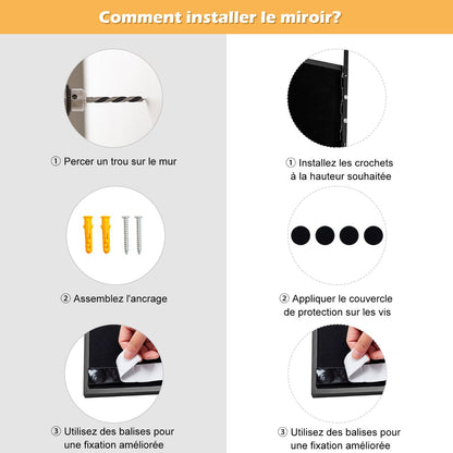 Full Length Wall-Mounted Mirror with Height Adjusting Hooks-Black