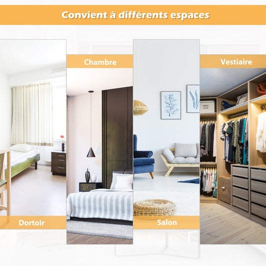 Full Length Wall-Mounted Mirror with Height Adjusting Hooks-Black