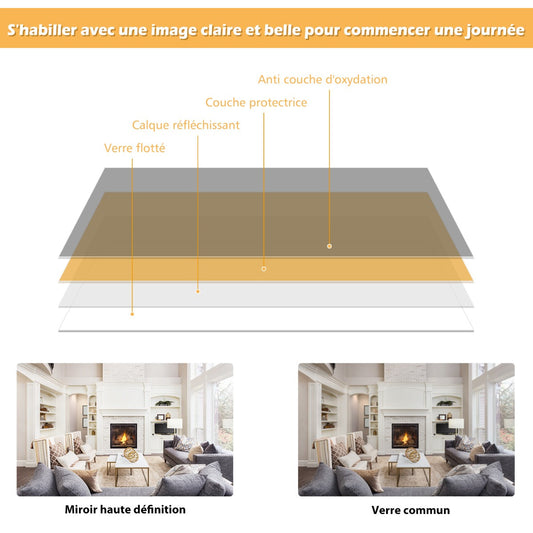 Full Length Wall-Mounted Mirror with Height Adjusting Hooks-Black