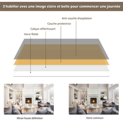 Full Length Wall-Mounted Mirror with Height Adjusting Hooks-Brown