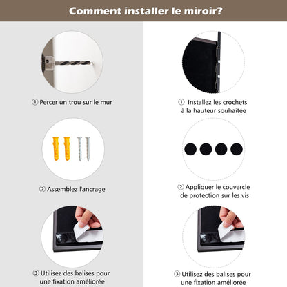 Full Length Wall-Mounted Mirror with Height Adjusting Hooks-Brown