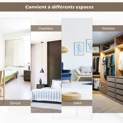 Full Length Wall-Mounted Mirror with Height Adjusting Hooks-Brown