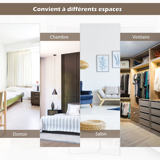 Full Length Wall-Mounted Mirror with Height Adjusting Hooks-Brown