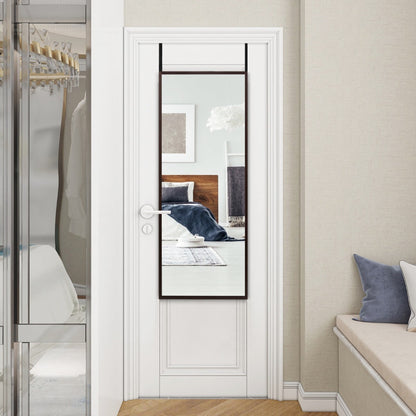 Full Length Wall-Mounted Mirror with Height Adjusting Hooks-Brown