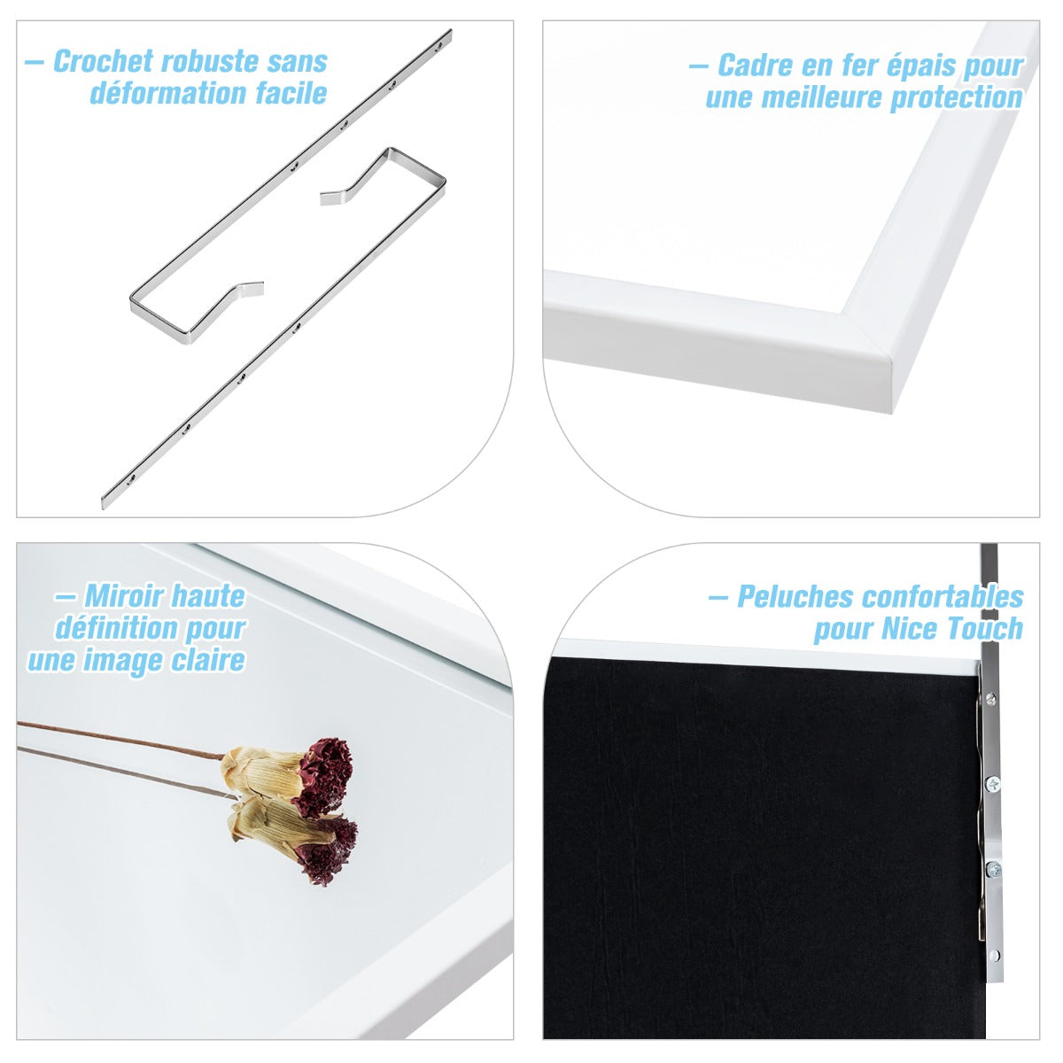 Full Length Wall-Mounted Mirror with Height Adjusting Hooks-White