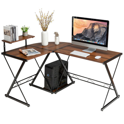L-Shaped Corner Computer Desk with Monitor Stand and Host Tray-Walnut