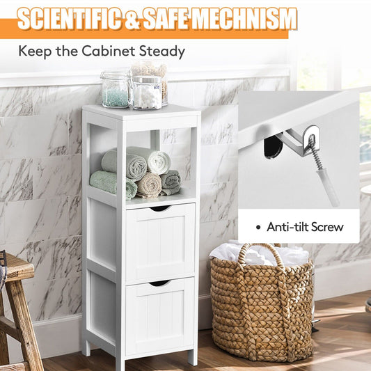 Bathroom Storage Cabinet with 2 Removable Drawers and Open Shelf-White
