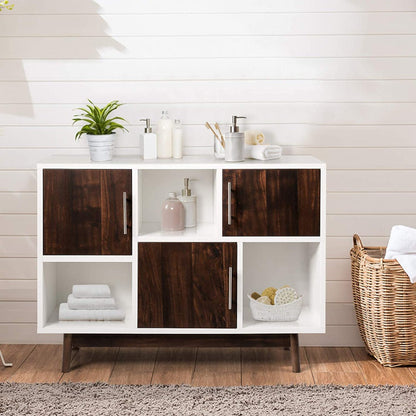 Wooden Storage Cabinet with Doors and Open Shelves