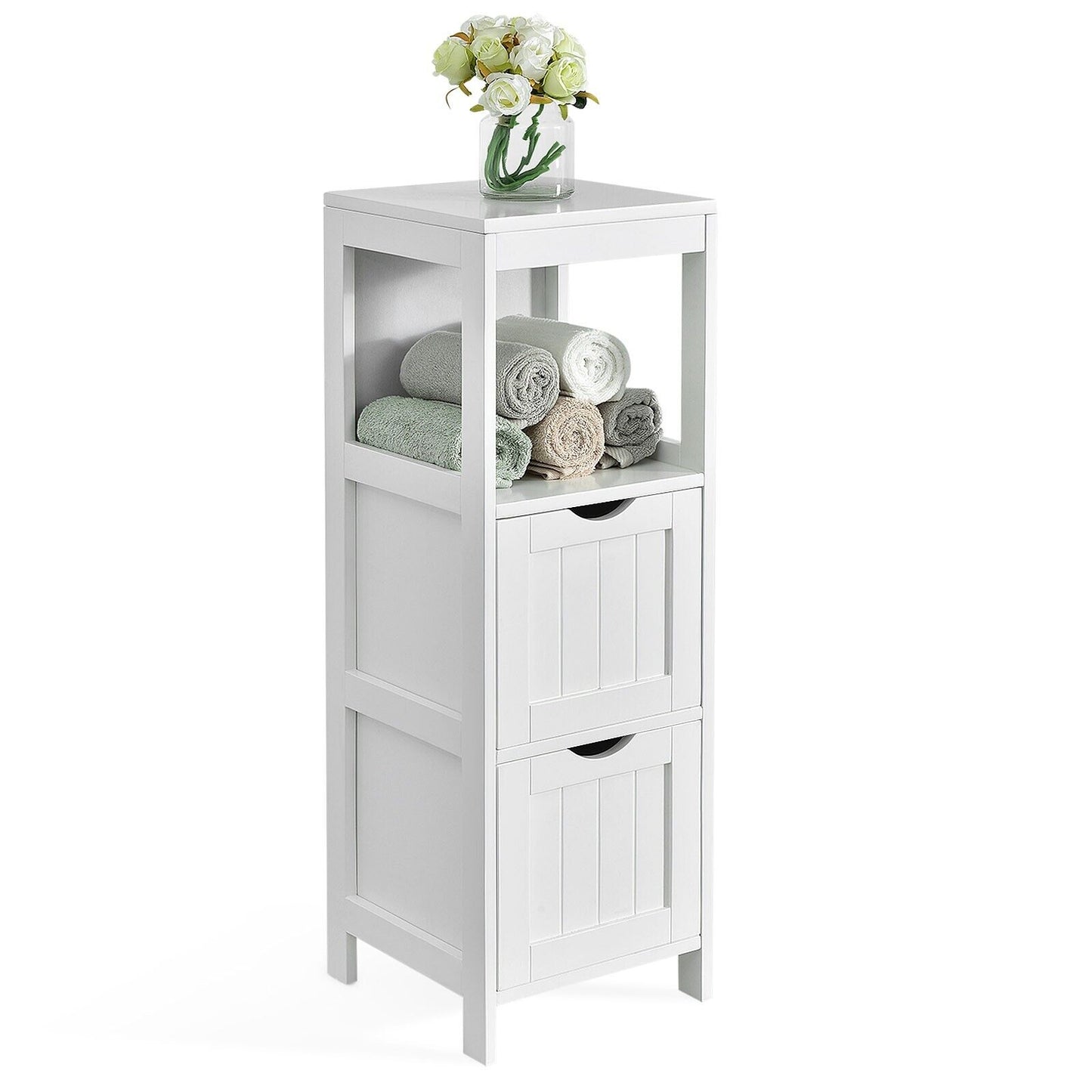 Bathroom Storage Cabinet with 2 Removable Drawers and Open Shelf-White