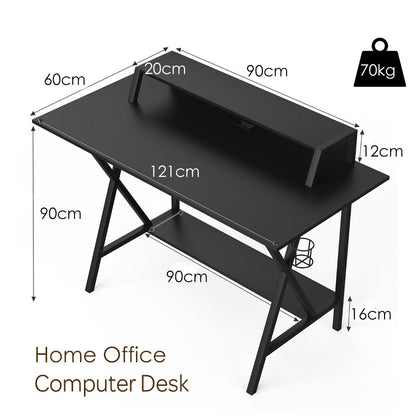 X- Shaped Ergonomic Gaming Computer Desk with Cup Holder and Monitor Riser