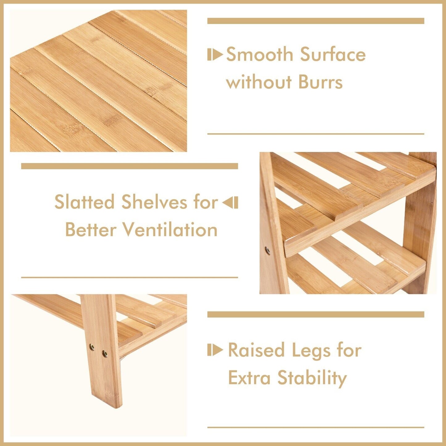 3-Tier Bamboo Shoe Bench for Entryway-Natural