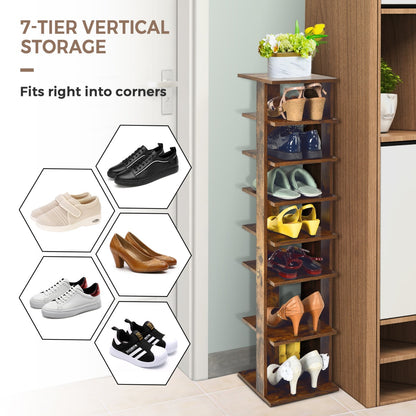 Wooden Vertical Shoe Rack with 7 Shelves-Brown