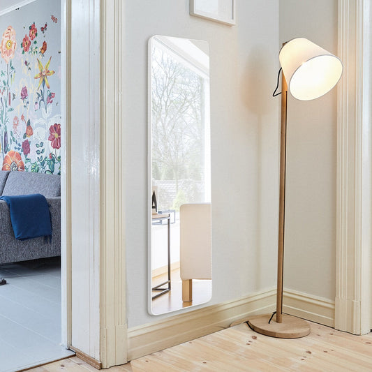 Floor Mirror with Stand and Solid Wood Frame for Living Room