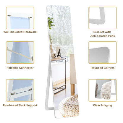 Floor Mirror with Stand and Solid Wood Frame for Living Room