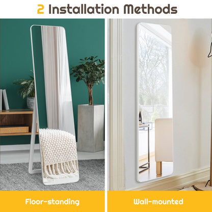 Floor Mirror with Stand and Solid Wood Frame for Living Room