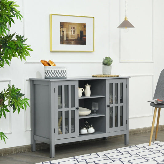 Wooden TV Stand Cabinet with Doors and Storage Shelves-Grey