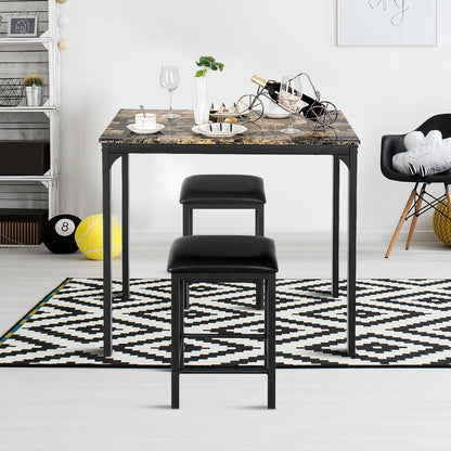 3 Piece Dining Table Set with 2 Faux Leather Backless Stools-Coffee