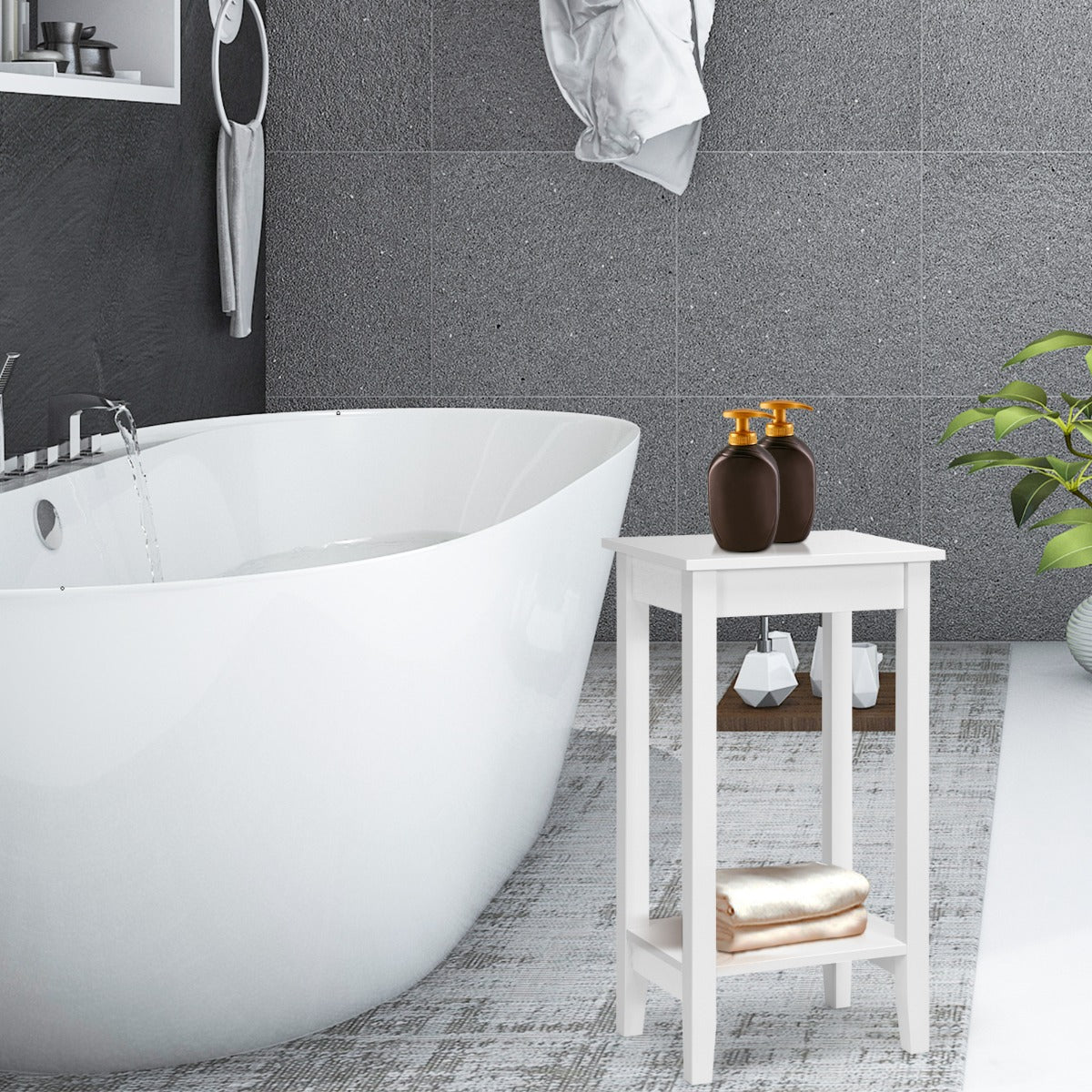 Narrow Sofa Side Table with Storage Shelf for Living Room