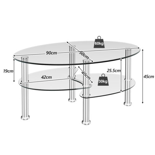 3 Tier Glass Table with Modern Oval Design Three Tier Transparent Shelf