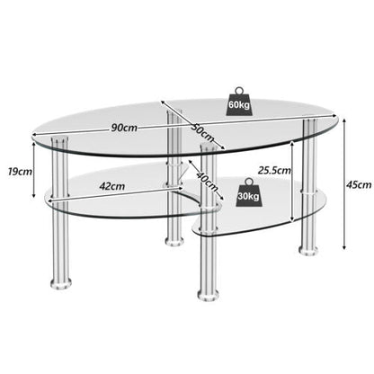 3 Tier Glass Table with Modern Oval Design Three Tier Transparent Shelf
