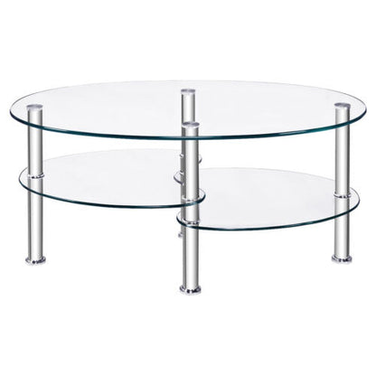 3 Tier Glass Table with Modern Oval Design Three Tier Transparent Shelf
