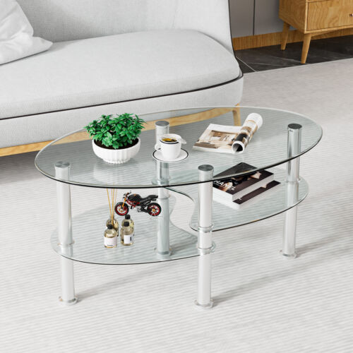 3 Tier Glass Table with Modern Oval Design Three Tier Transparent Shelf