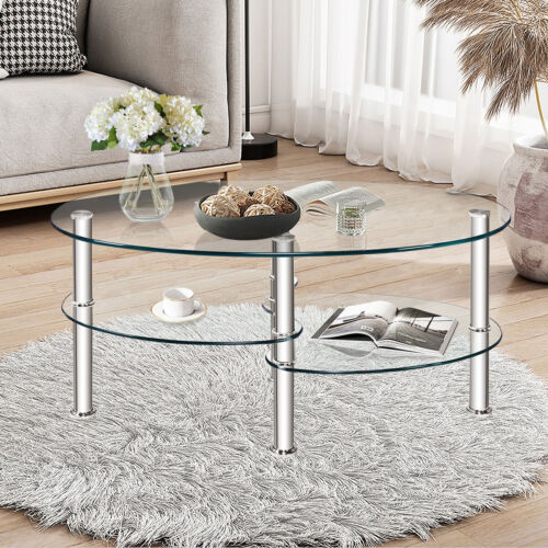 3 Tier Glass Table with Modern Oval Design Three Tier Transparent Shelf