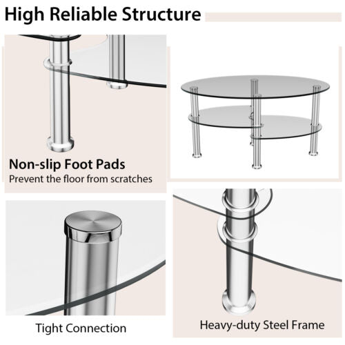 3 Tier Glass Table with Modern Oval Design Three Tier Transparent Shelf