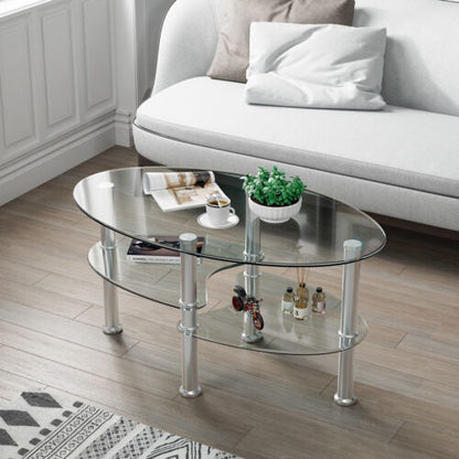 3 Tier Glass Table with Modern Oval Design Three Tier Transparent Shelf