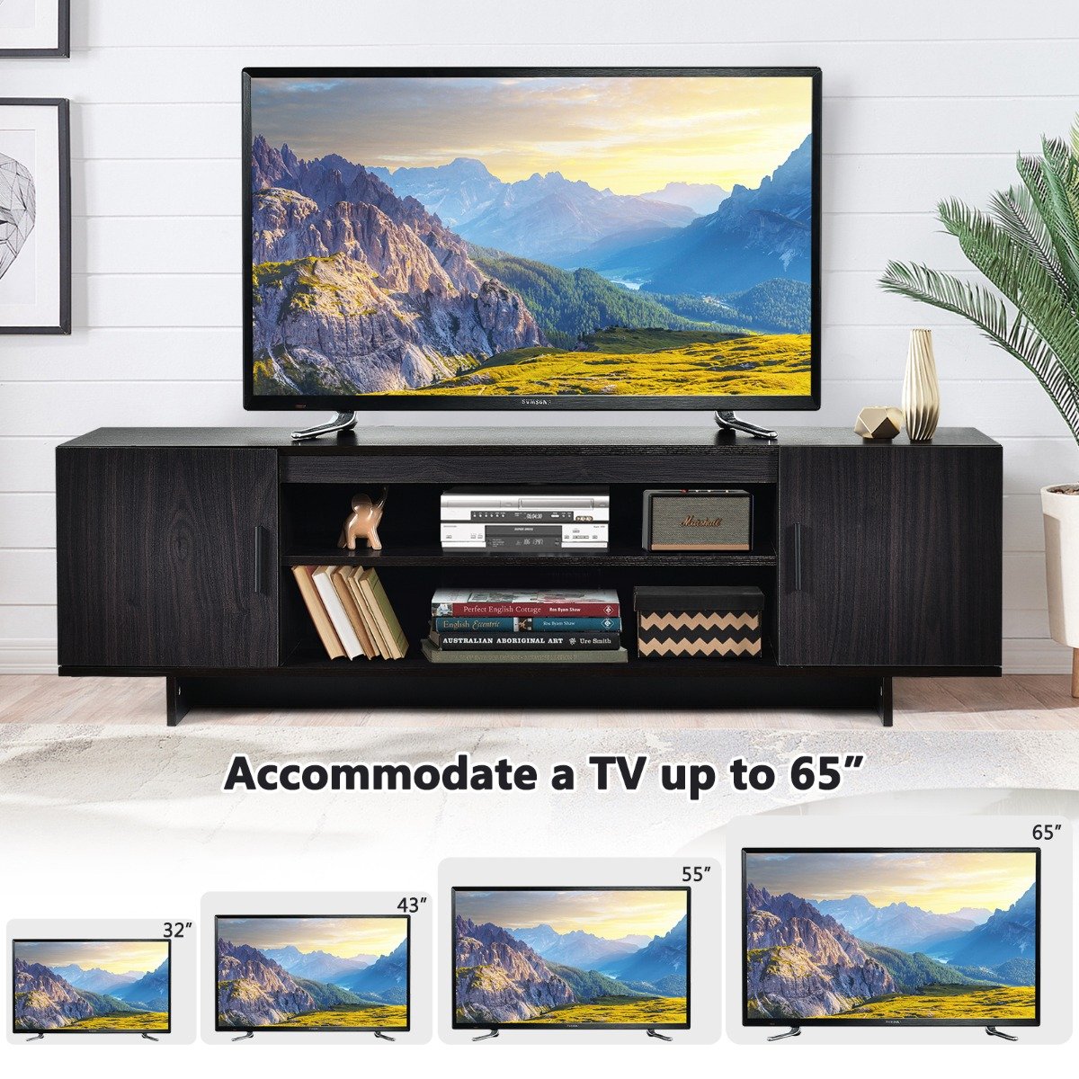 Mid Century Modern Wood Universal Stand for TV up to 65 Inch