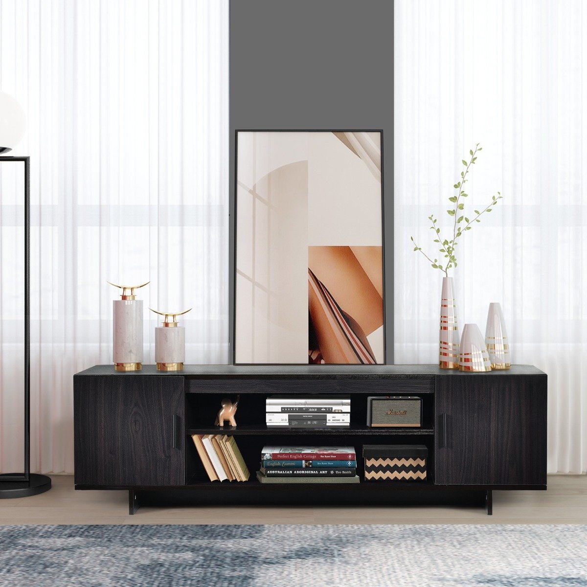 Mid Century Modern Wood Universal Stand for TV up to 65 Inch