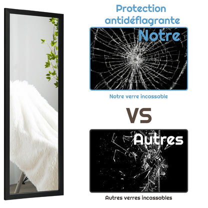 Wall Mounted Dressing Mirror with Hanging Hooks for Bedroom Black