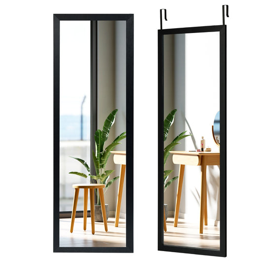 Wall Mounted Dressing Mirror with Hanging Hooks for Bedroom Black