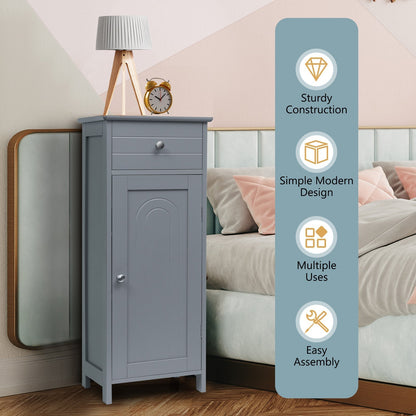 Floor Cabinet with Practical Drawer and 3-level Adjustable Shelves for Living Room/Bedroom-Gray