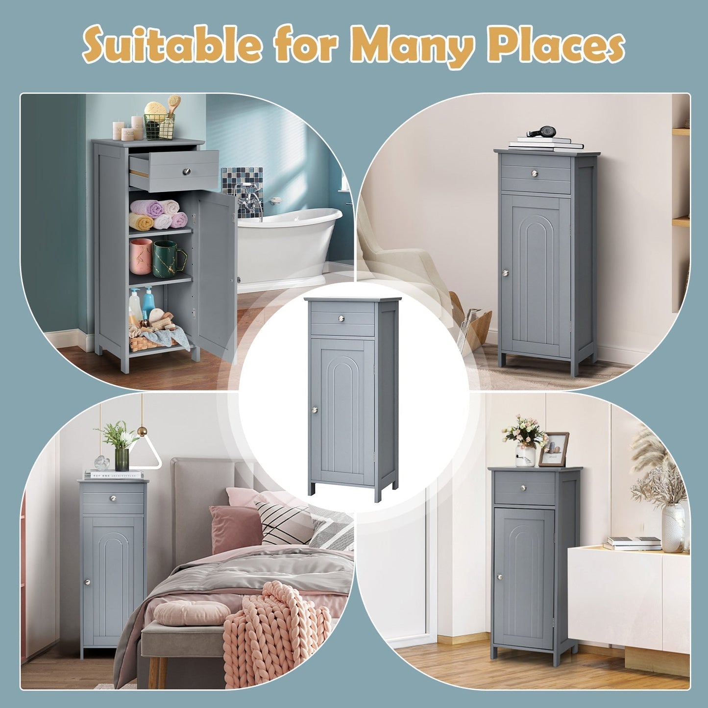 Floor Cabinet with Practical Drawer and 3-level Adjustable Shelves for Living Room/Bedroom-Gray