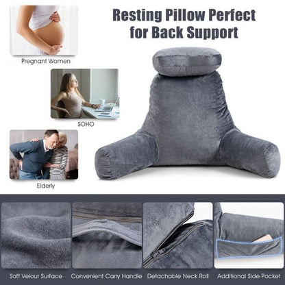 Reading Pillow TV Bed Rest Memory Foam with Arms Rests Neck Roll Back Support