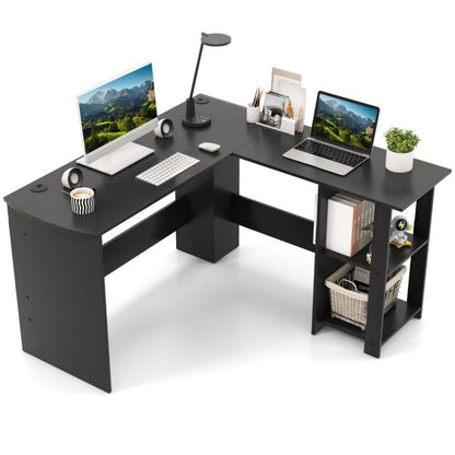L Shaped Computer Desk Corner Writing Workstation with Storage Shelves