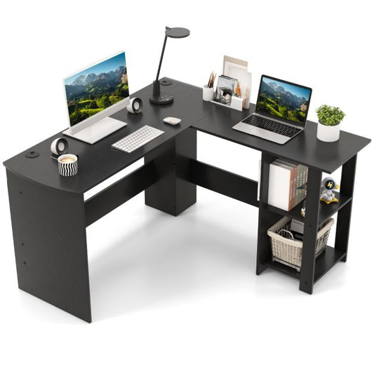 L Shaped Computer Desk Corner Writing Workstation with Storage Shelves