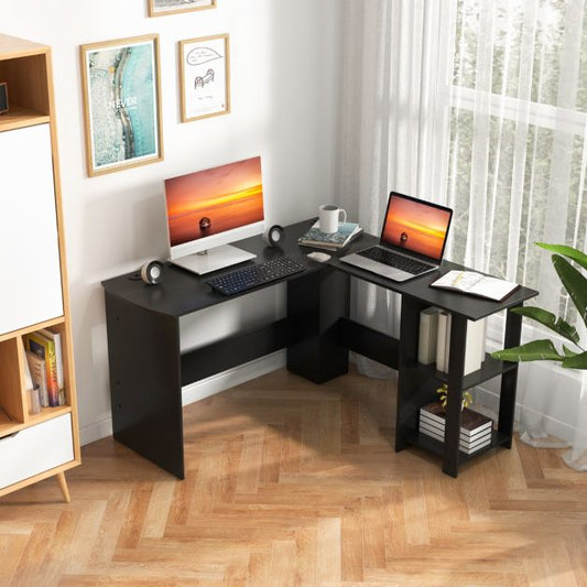 L Shaped Computer Desk Corner Writing Workstation with Storage Shelves