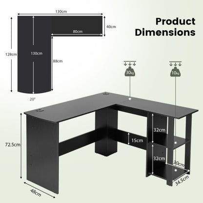 L Shaped Computer Desk Corner Writing Workstation with Storage Shelves