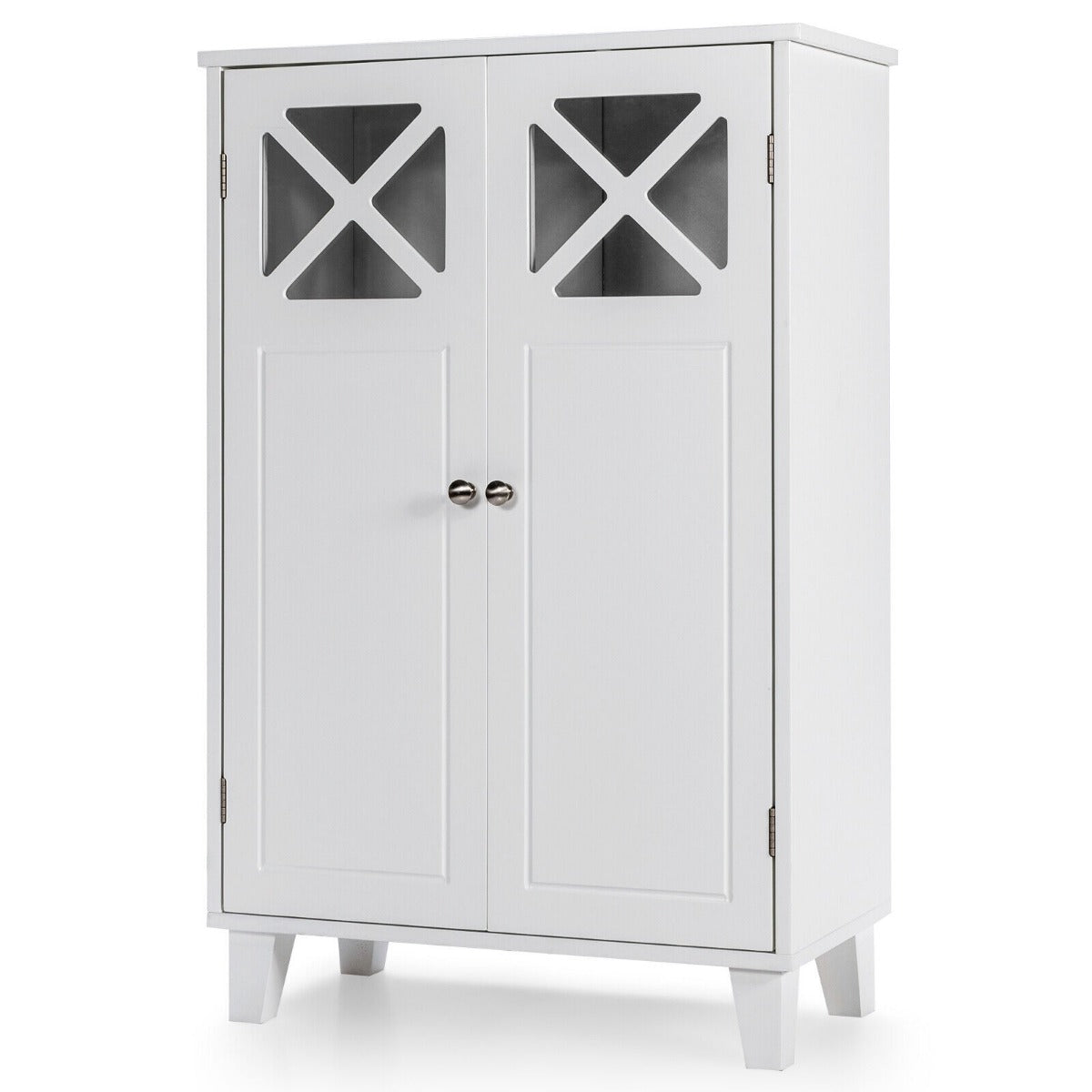 Wooden Bathroom Floor Storage Cabinet with Double Doors and Adjustable Shelf