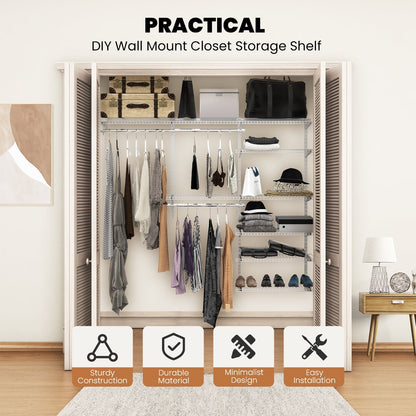 Custom Closet Organizer Kit with Cloth Rods for Bedroom