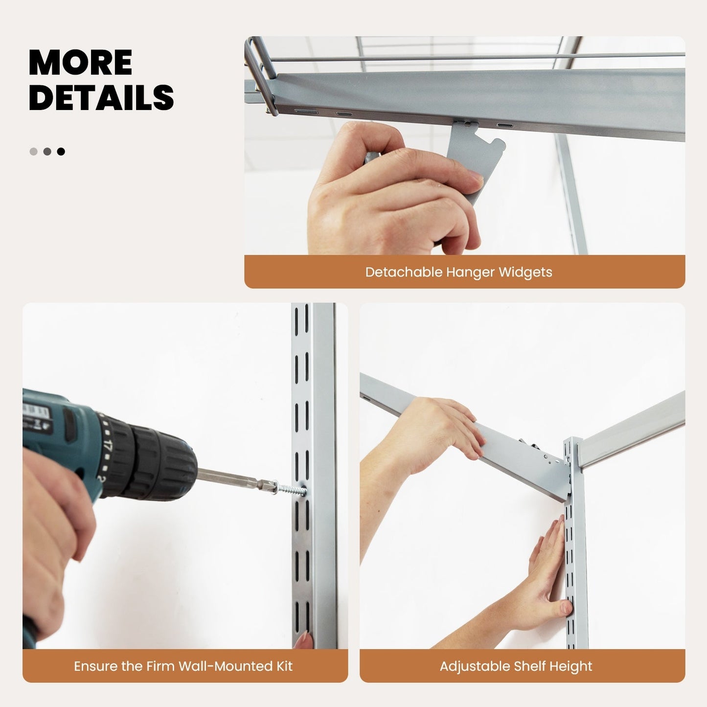 Custom Closet Organizer Kit with Cloth Rods for Bedroom