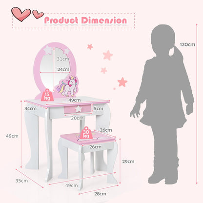 Kids Vanity Table and Chair Set with Mirror and Detachable Top-White